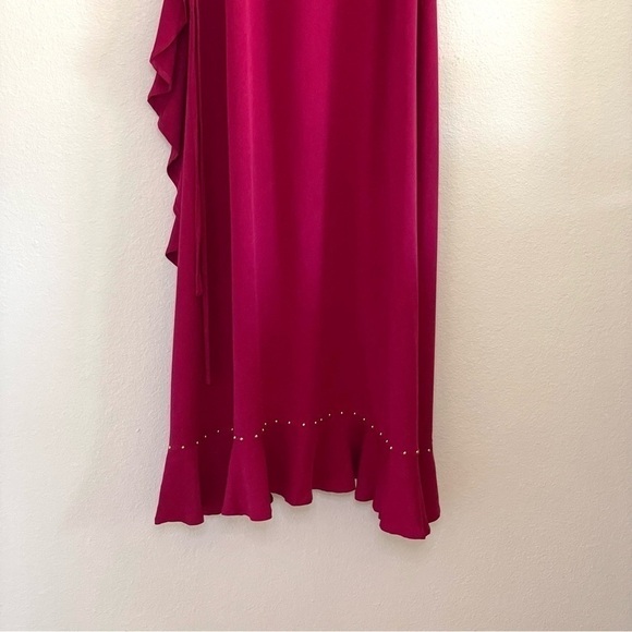 LOYD/FORD Flutter Sleeve Studded Ruffle Midi Wrap Dress Raspberry Red 0 / XS - Picture 9 of 14